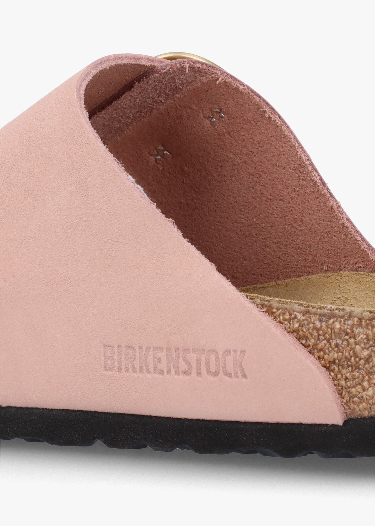 Arizona Big Buckle Soft Pink Nubuck Leather Two Bar Mules