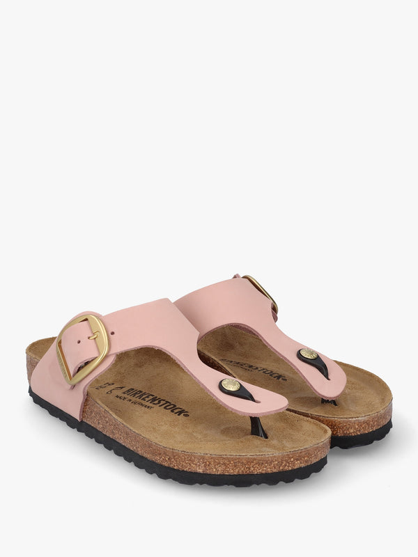 Gizeh Big Buckle Soft Pink Nubuck Leather Toe Post Sandals