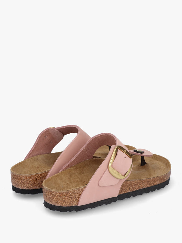 Gizeh Big Buckle Soft Pink Nubuck Leather Toe Post Sandals