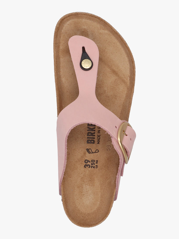 Gizeh Big Buckle Soft Pink Nubuck Leather Toe Post Sandals