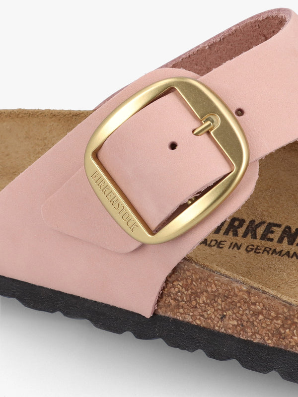 Gizeh Big Buckle Soft Pink Nubuck Leather Toe Post Sandals
