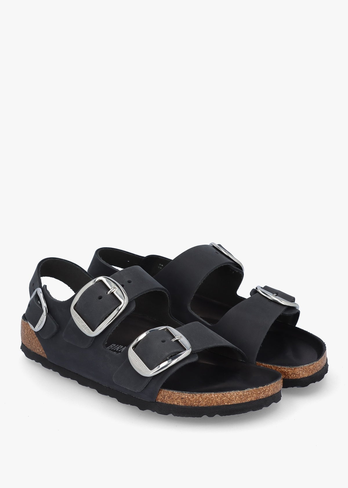 Milano Big Buckle Black Natural Oiled Leather Sandals