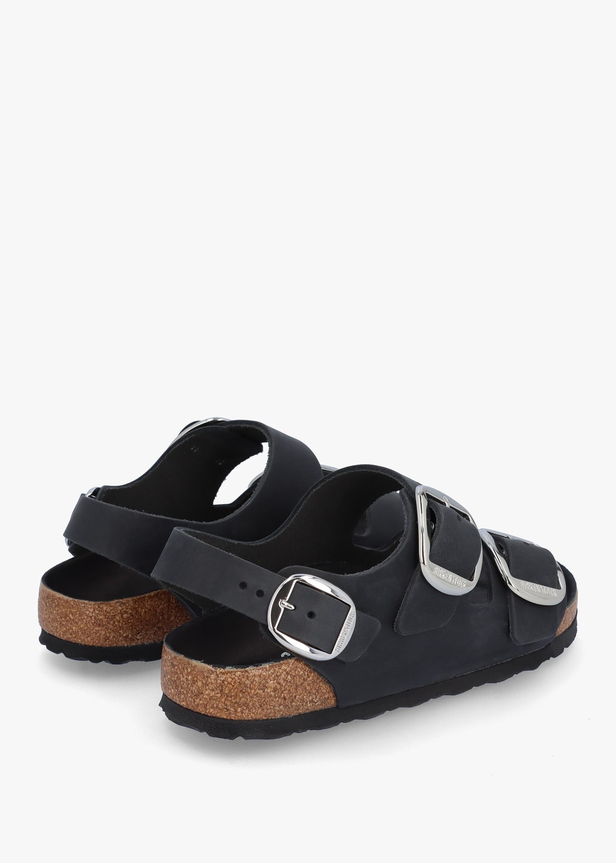 Milano Big Buckle Black Natural Oiled Leather Sandals