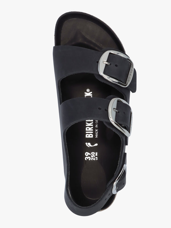 Milano Big Buckle Black Natural Oiled Leather Sandals