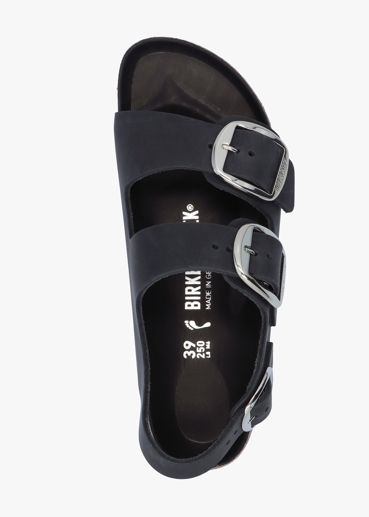 Milano Big Buckle Black Natural Oiled Leather Sandals