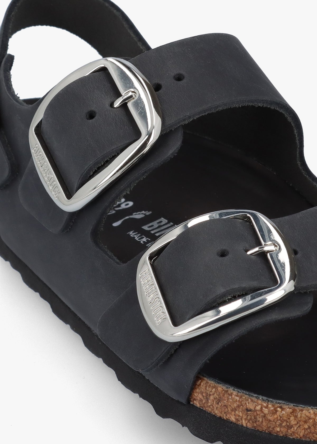 Milano Big Buckle Black Natural Oiled Leather Sandals