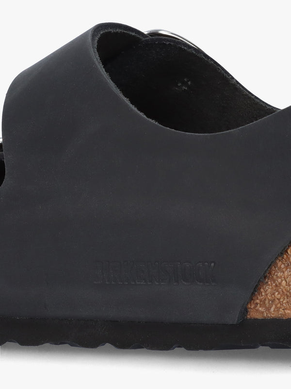 Milano Big Buckle Black Natural Oiled Leather Sandals