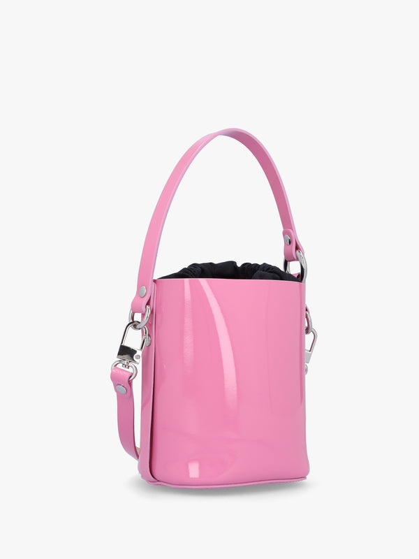 Small Daisy Pink Patent Leather Drawstring Bucket Bag