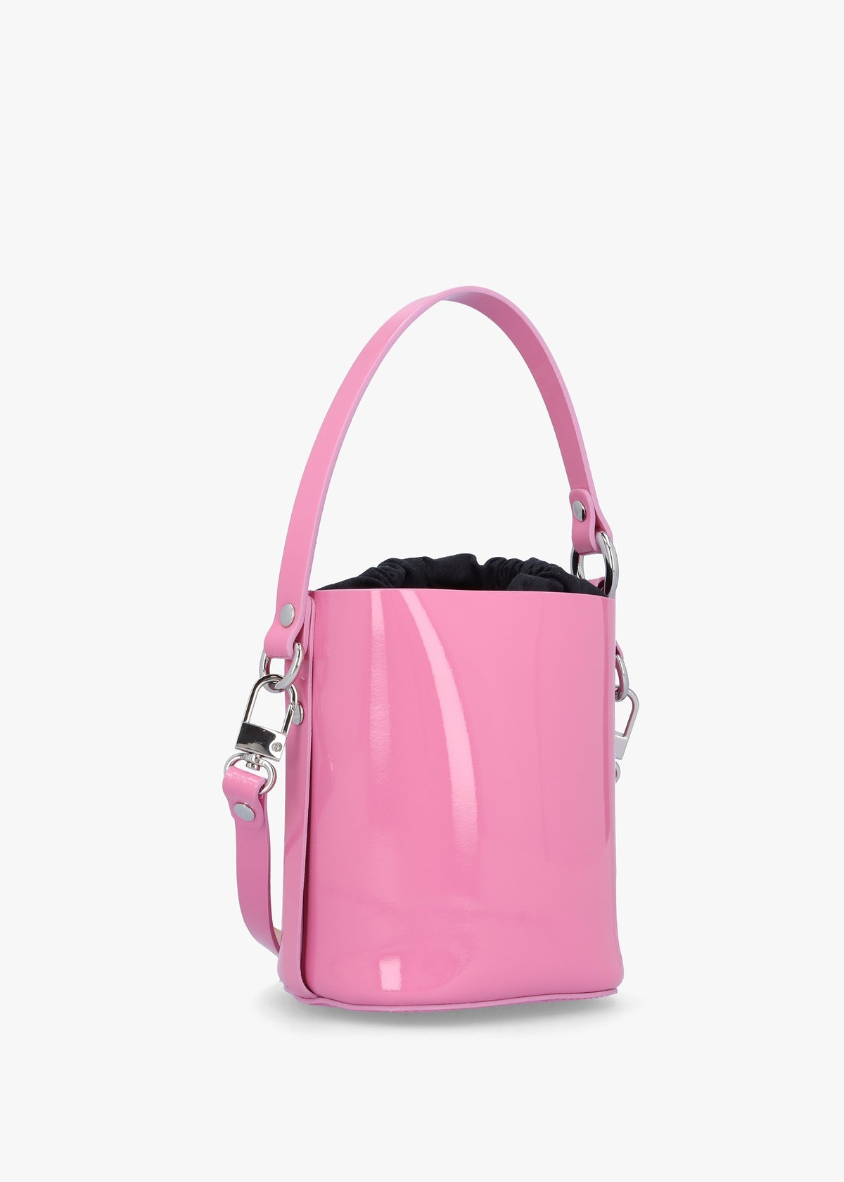Small Daisy Pink Patent Leather Drawstring Bucket Bag