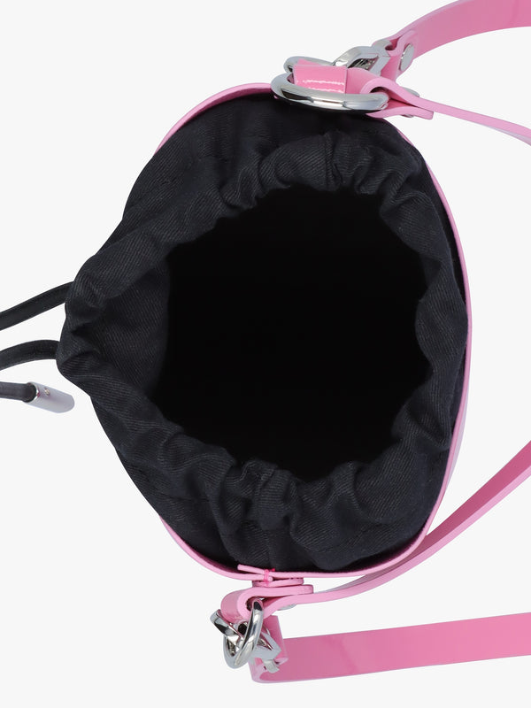 Small Daisy Pink Patent Leather Drawstring Bucket Bag
