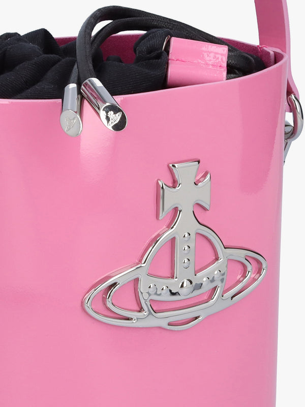 Small Daisy Pink Patent Leather Drawstring Bucket Bag