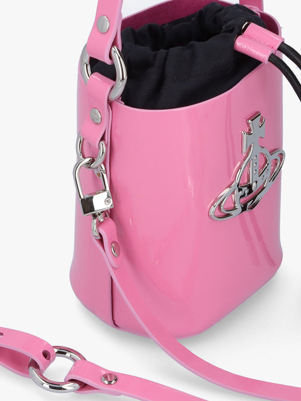 Small Daisy Pink Patent Leather Drawstring Bucket Bag