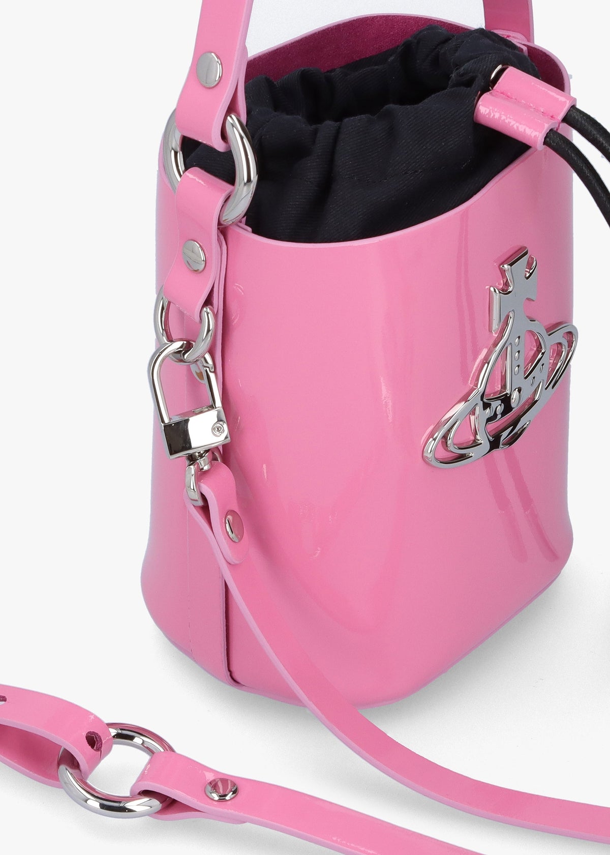 Small Daisy Pink Patent Leather Drawstring Bucket Bag