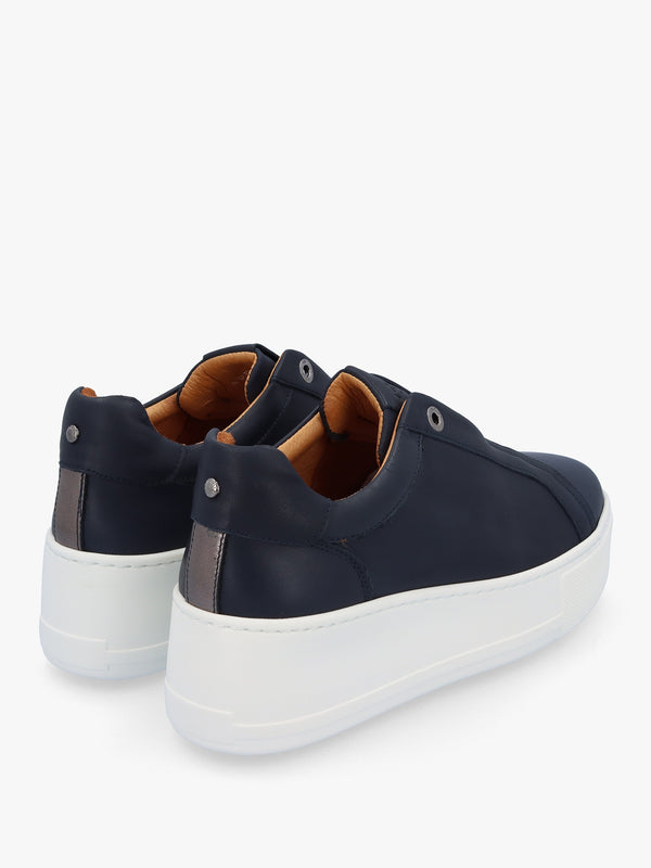 Auben Navy Leather Flatform Trainers