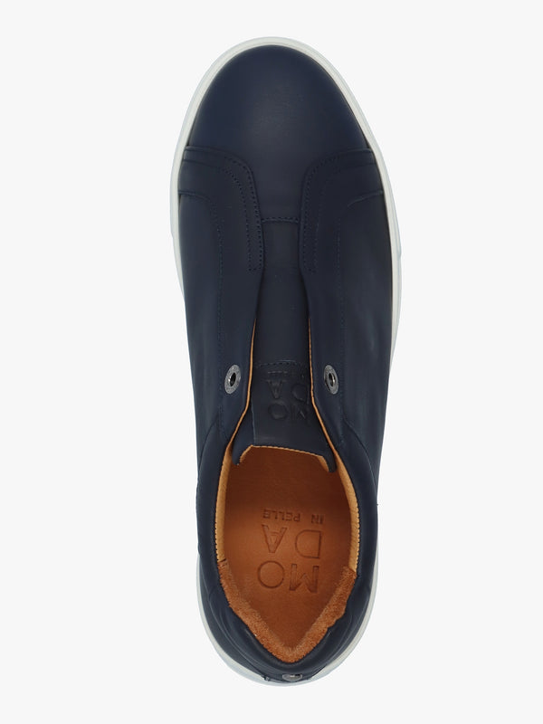 Auben Navy Leather Flatform Trainers