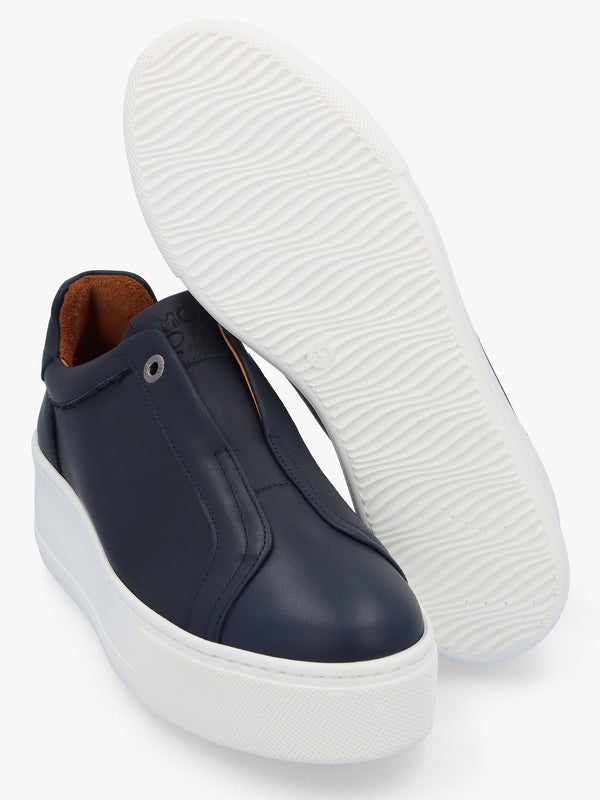 Auben Navy Leather Flatform Trainers
