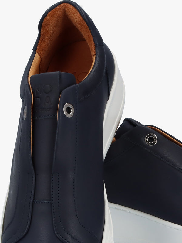 Auben Navy Leather Flatform Trainers