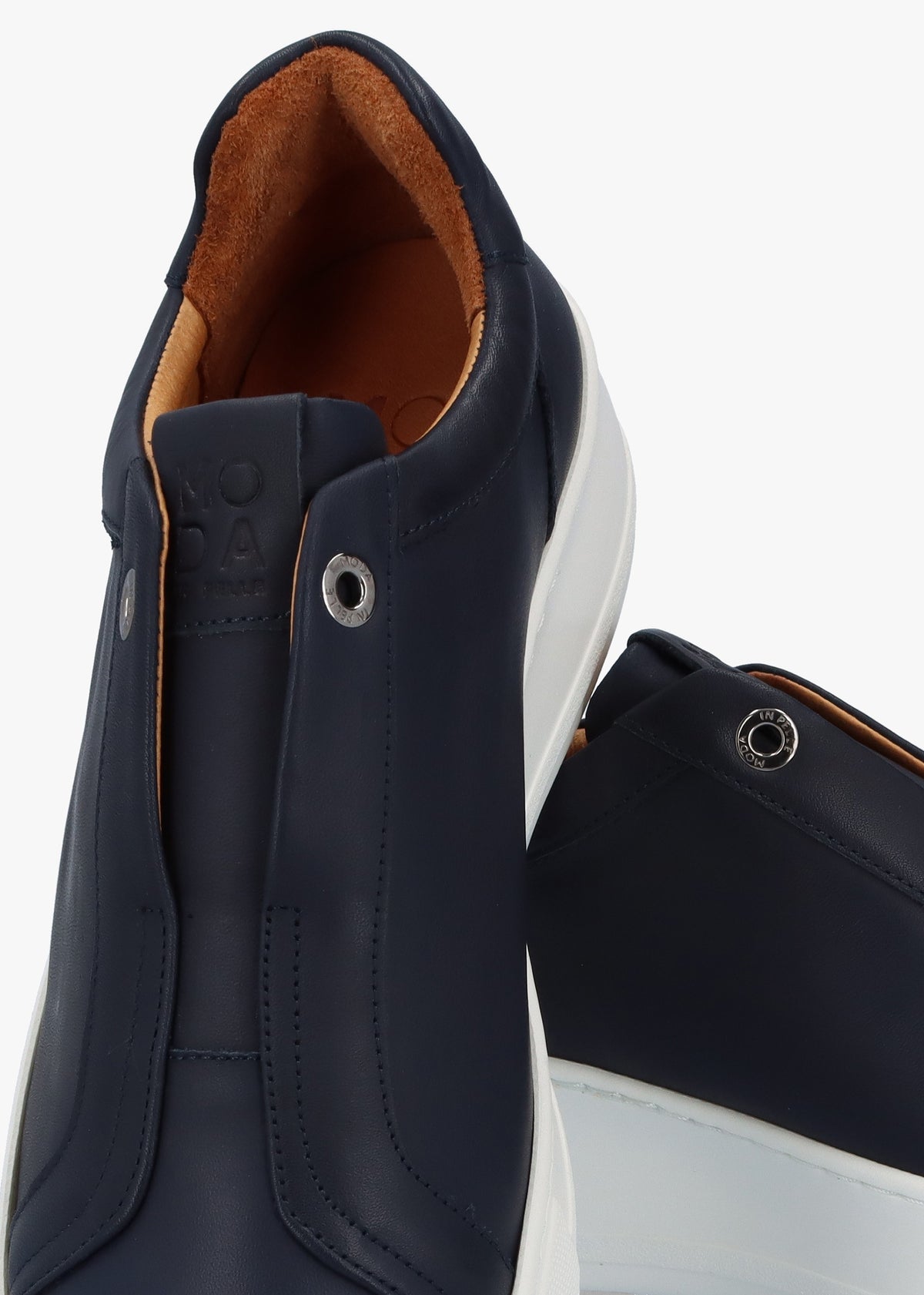 Auben Navy Leather Flatform Trainers