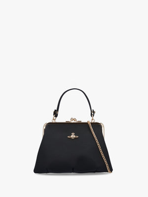 Granny Frame Black Biogreen Saffiano Purse On A Chain