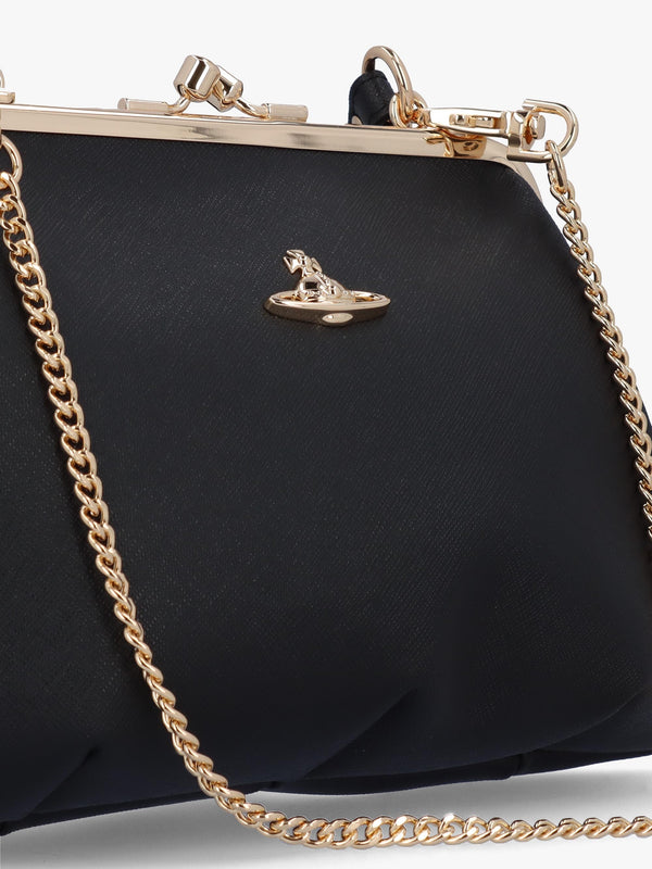 Granny Frame Black Biogreen Saffiano Purse On A Chain