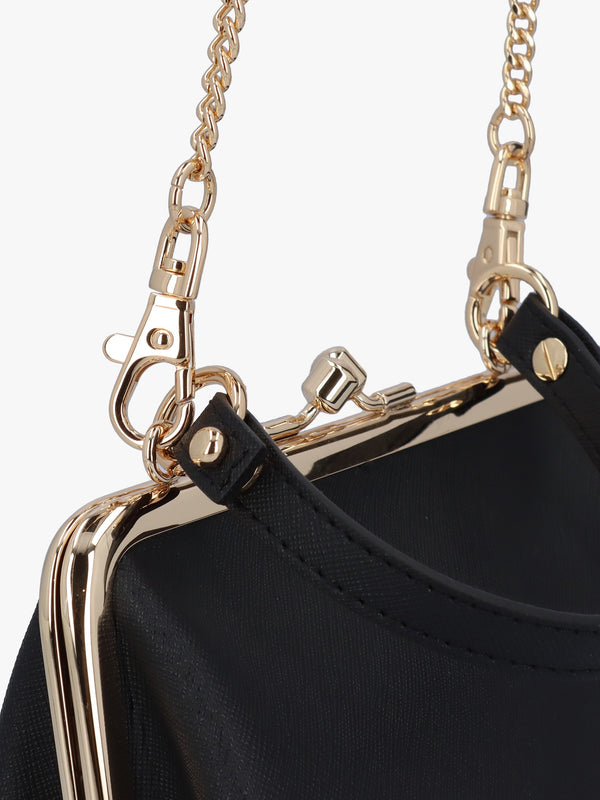 Granny Frame Black Biogreen Saffiano Purse On A Chain