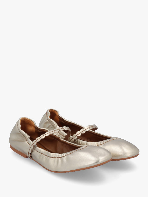 Kaddy Light Gold Leather Flat Mary Janes