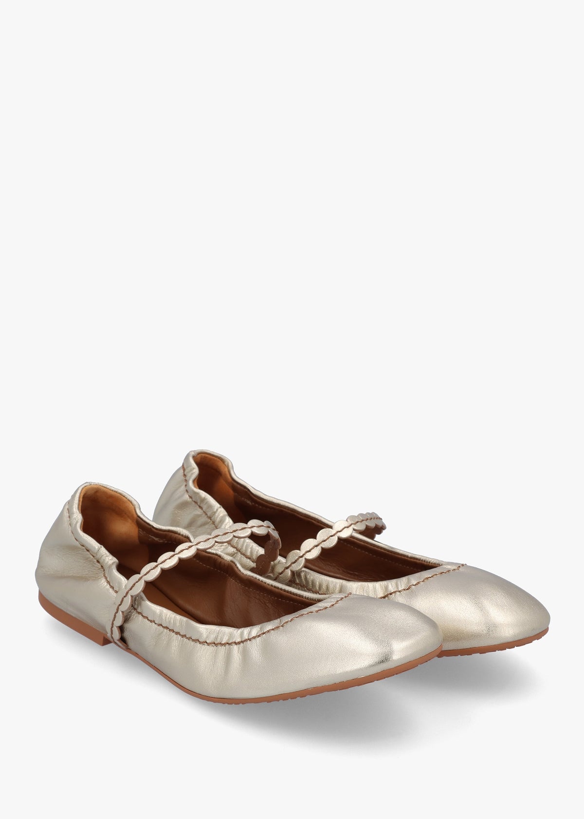 Kaddy Light Gold Leather Flat Mary Janes