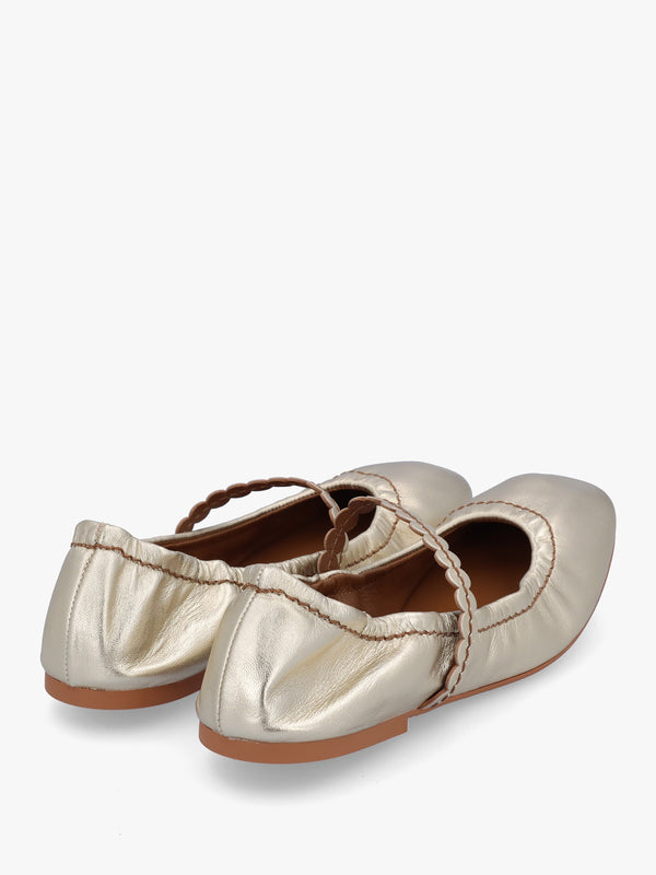 Kaddy Light Gold Leather Flat Mary Janes