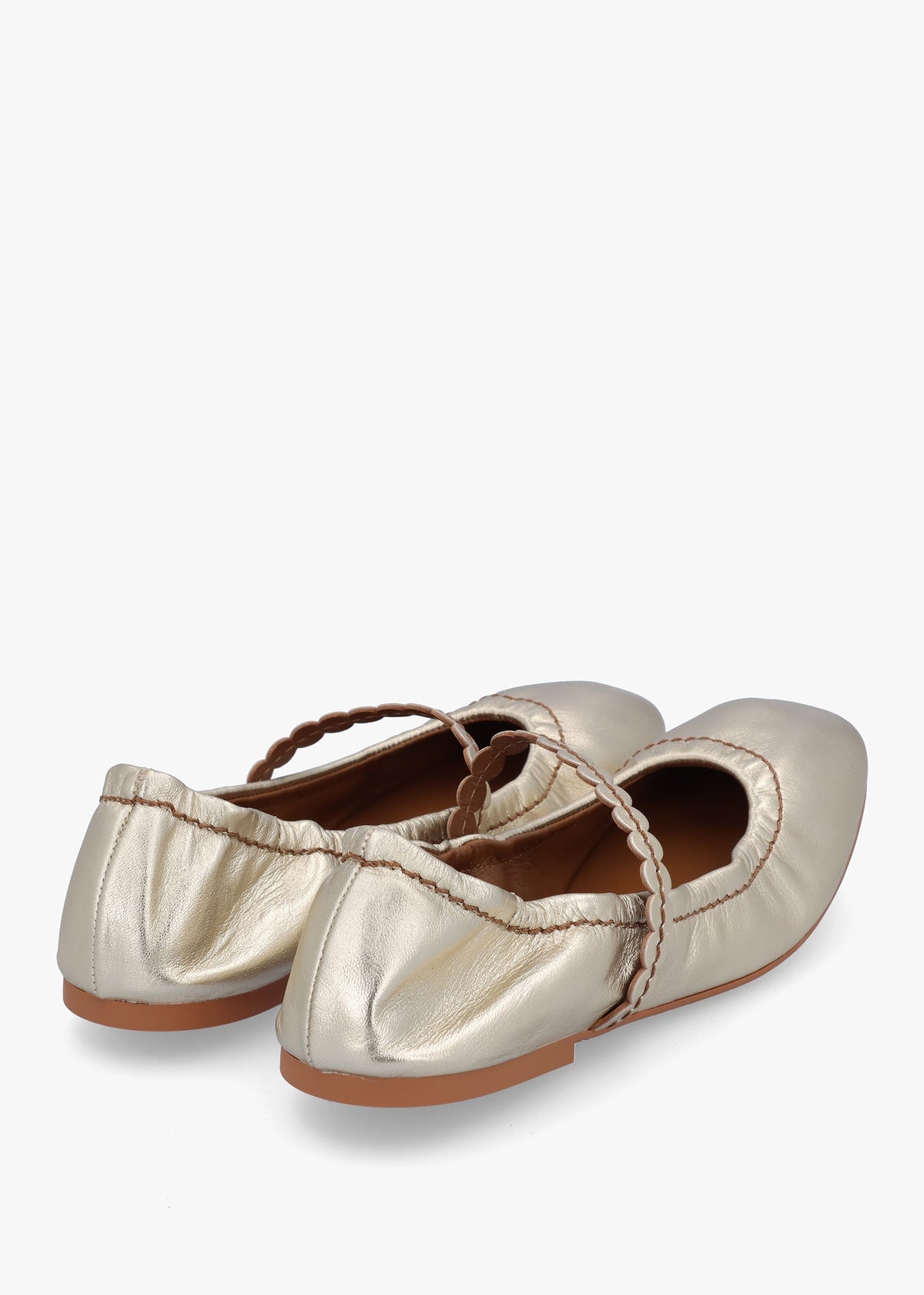 Kaddy Light Gold Leather Flat Mary Janes