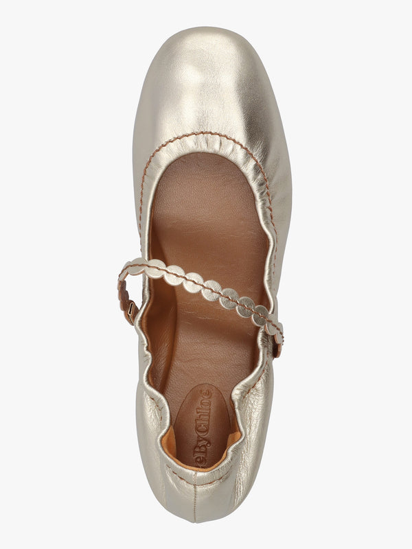 Kaddy Light Gold Leather Flat Mary Janes