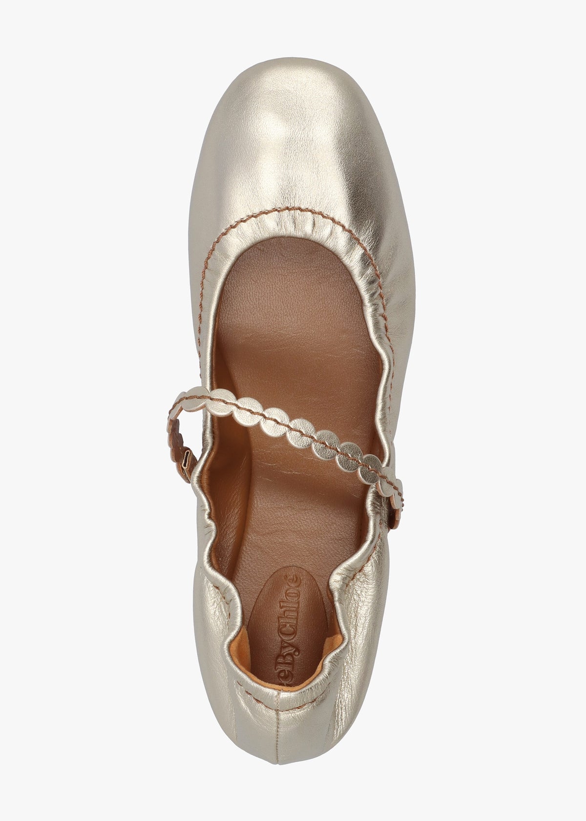Kaddy Light Gold Leather Flat Mary Janes