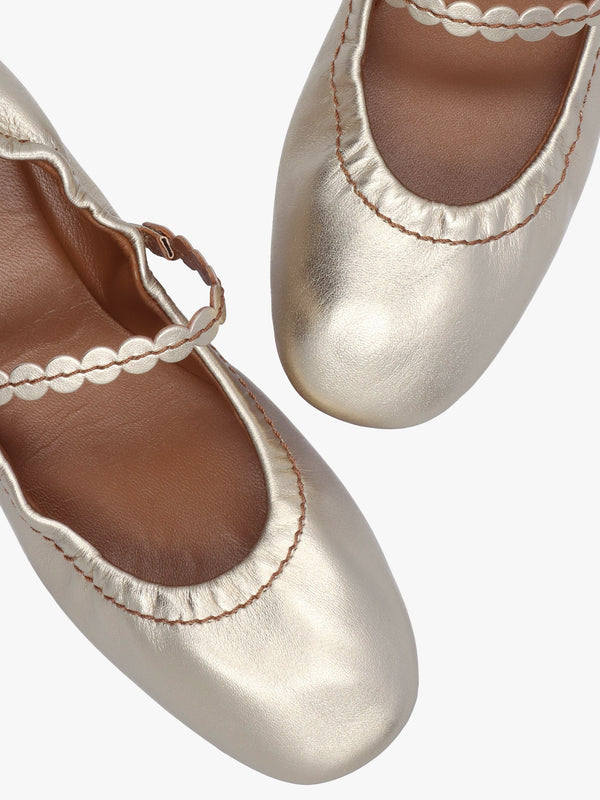 Kaddy Light Gold Leather Flat Mary Janes