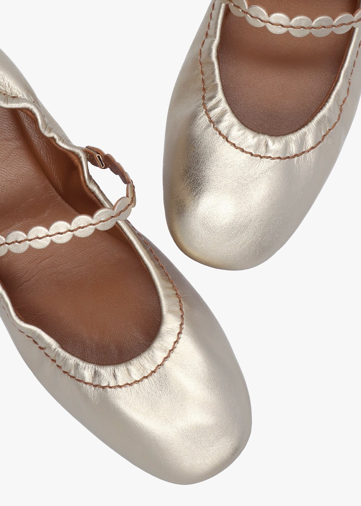 Kaddy Light Gold Leather Flat Mary Janes