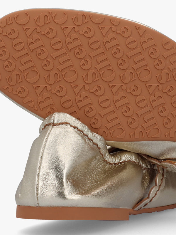 Kaddy Light Gold Leather Flat Mary Janes