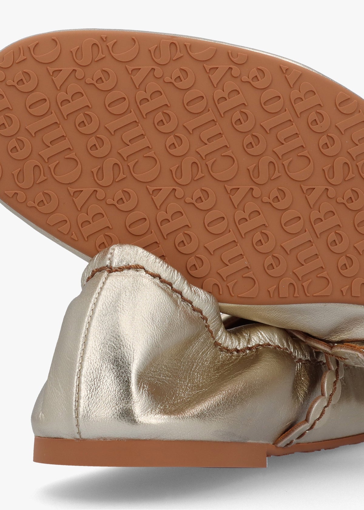 Kaddy Light Gold Leather Flat Mary Janes