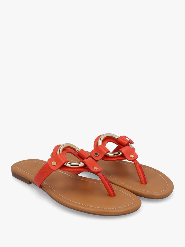 Hana Dark Orange Leather Toe Post Sandals