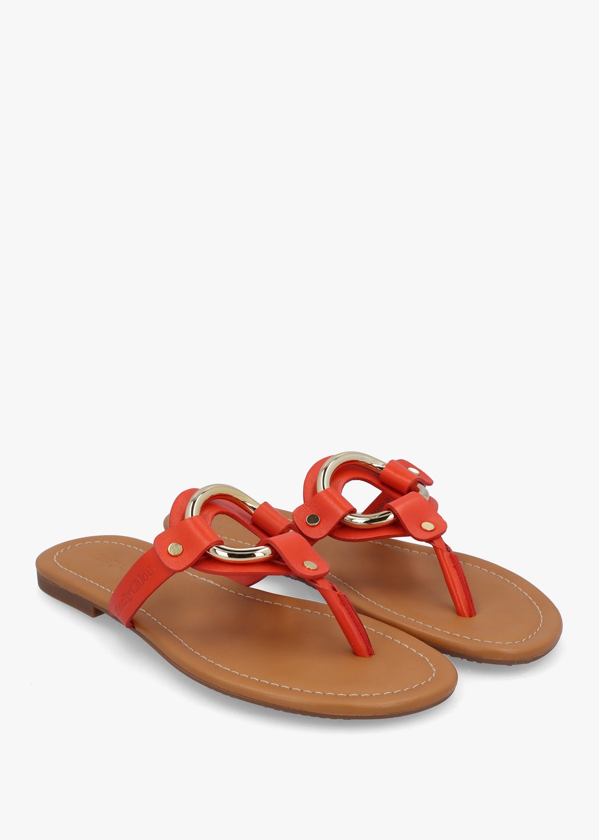 Hana Dark Orange Leather Toe Post Sandals
