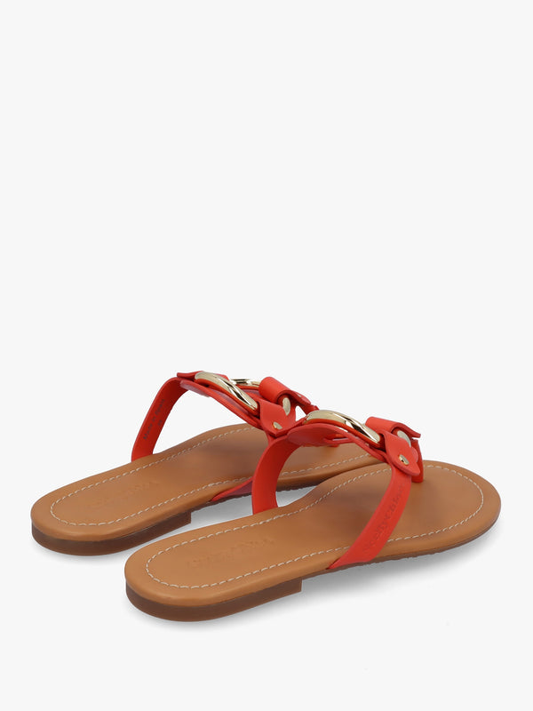 Hana Dark Orange Leather Toe Post Sandals