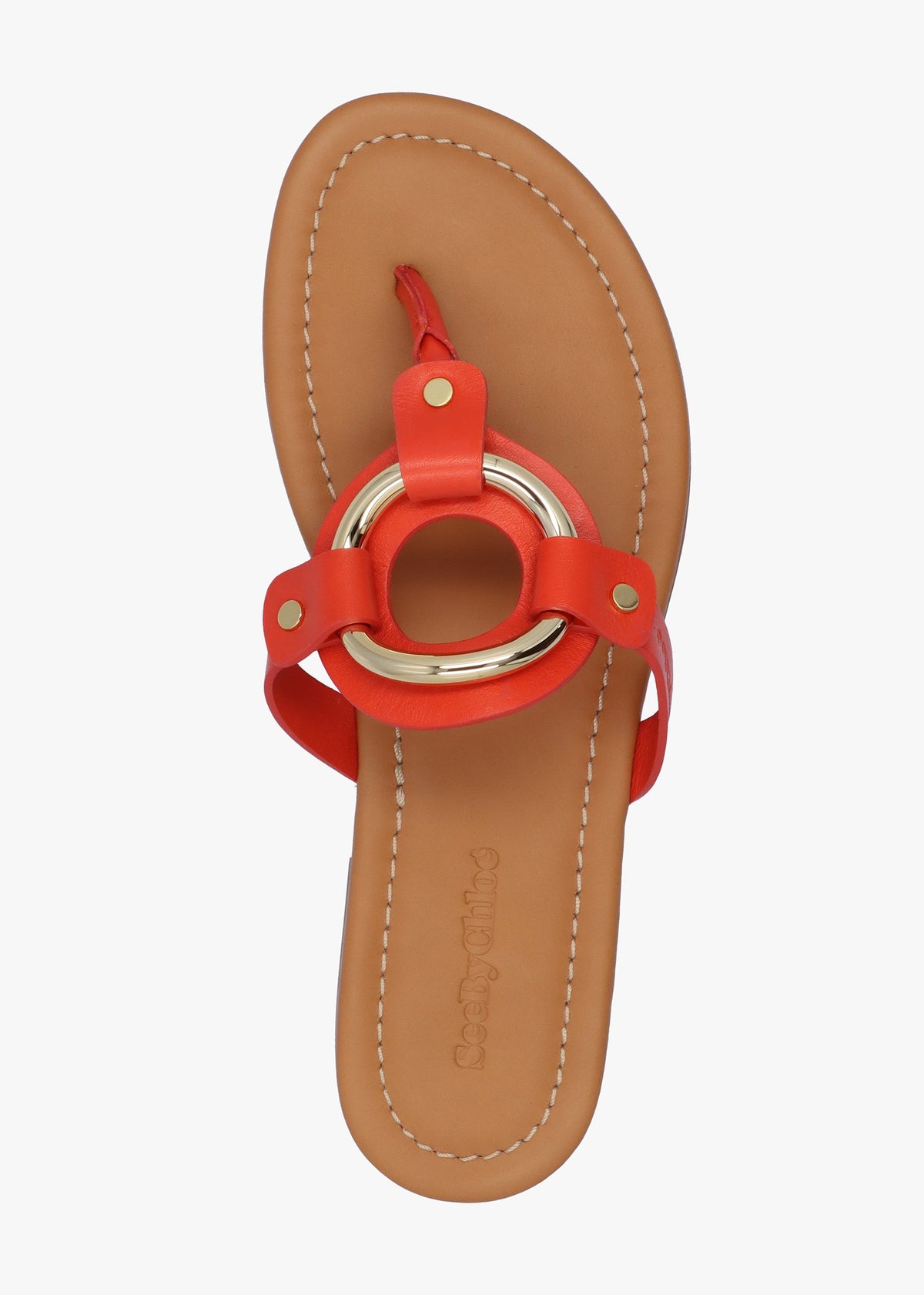 Hana Dark Orange Leather Toe Post Sandals