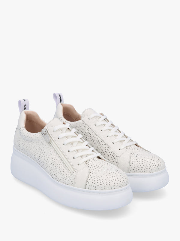Woperf Off White Leather Perforated Trainers