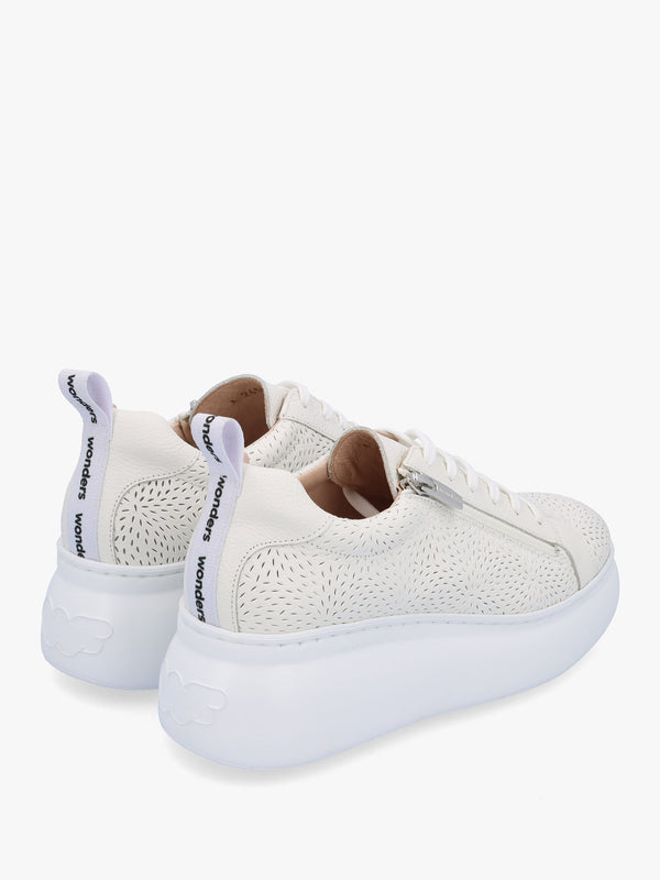 Woperf Off White Leather Perforated Trainers