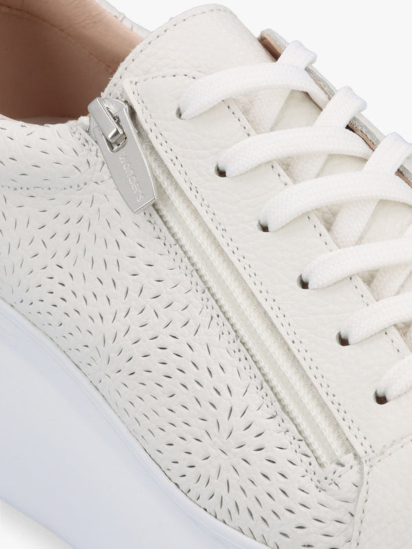 Woperf Off White Leather Perforated Trainers