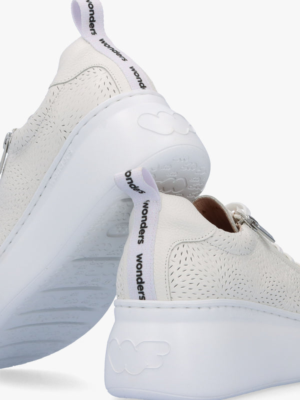 Woperf Off White Leather Perforated Trainers