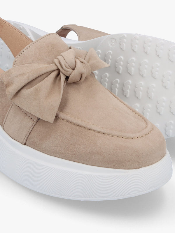 Winger Taupe Suede Knotted Sling Back Moccasins