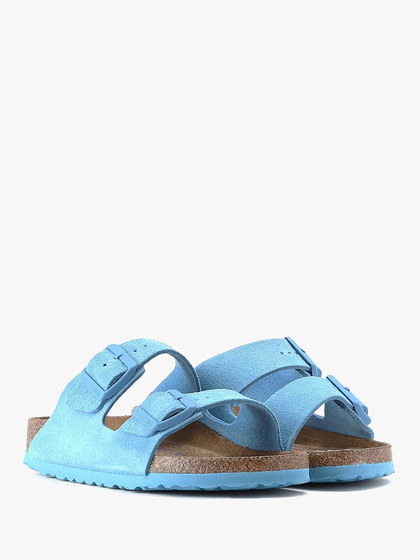 Arizona Soft Foot-Bed Sky Blue Suede Two Bar Mules