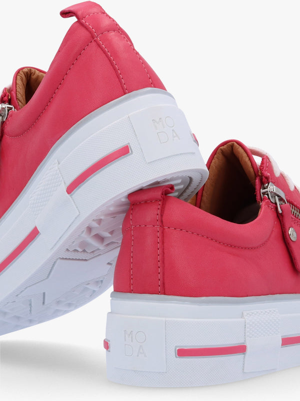 Filician Raspberry Leather Side Zip Trainers