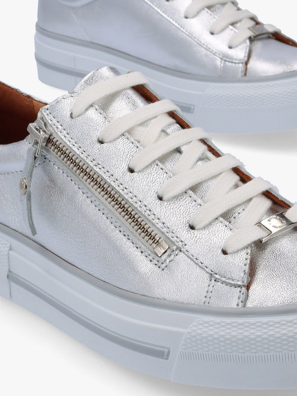 Filician Silver Metallic Leather Side Zip Trainers