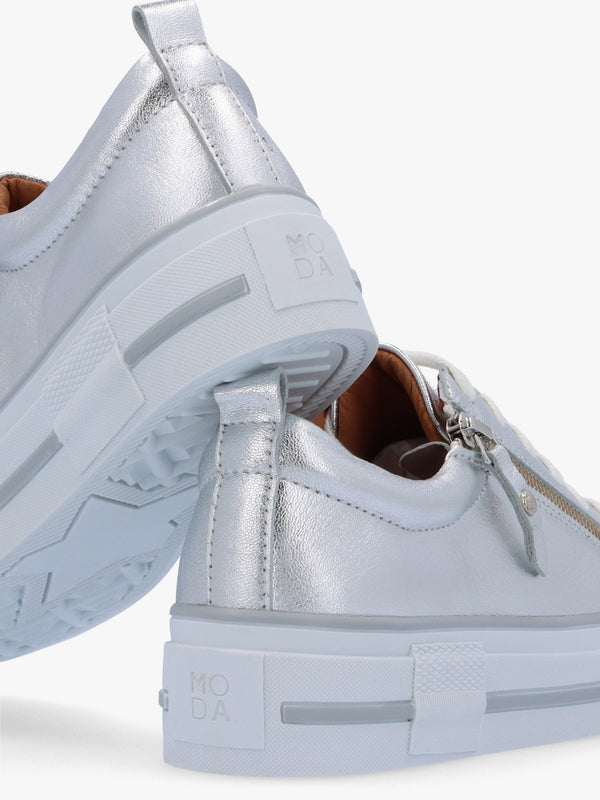 Filician Silver Metallic Leather Side Zip Trainers
