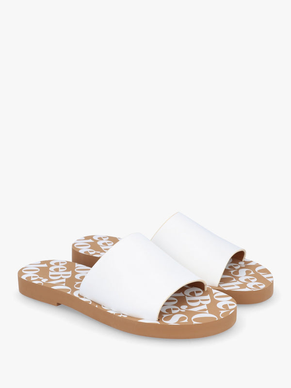 Essie White Leather Pool Sliders