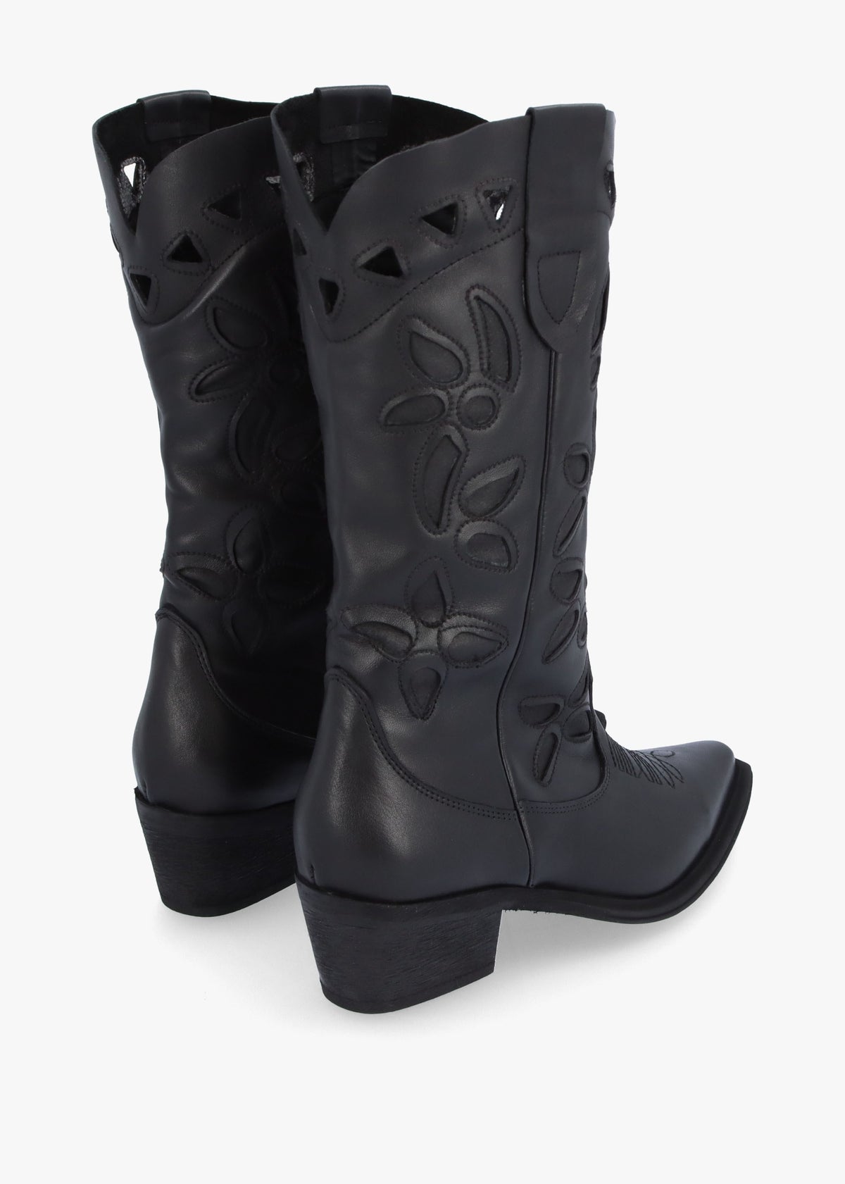Kubra Cutout Black Leather Calf Height Cowboy Boots